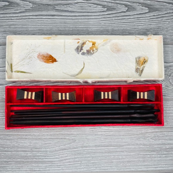 Chop stick gift set w/ chop stick rests & wooden sticks with fork & spoon ends - Picture 7 of 7